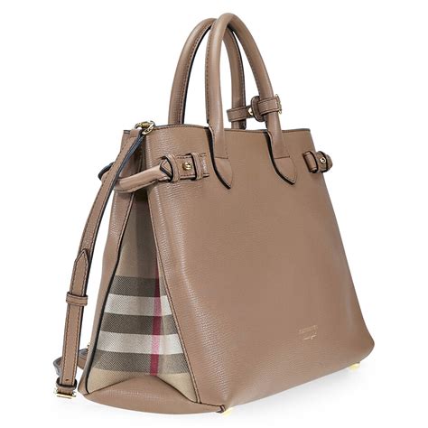 medium banner house check leather tote burberry|Burberry banner house check tote.